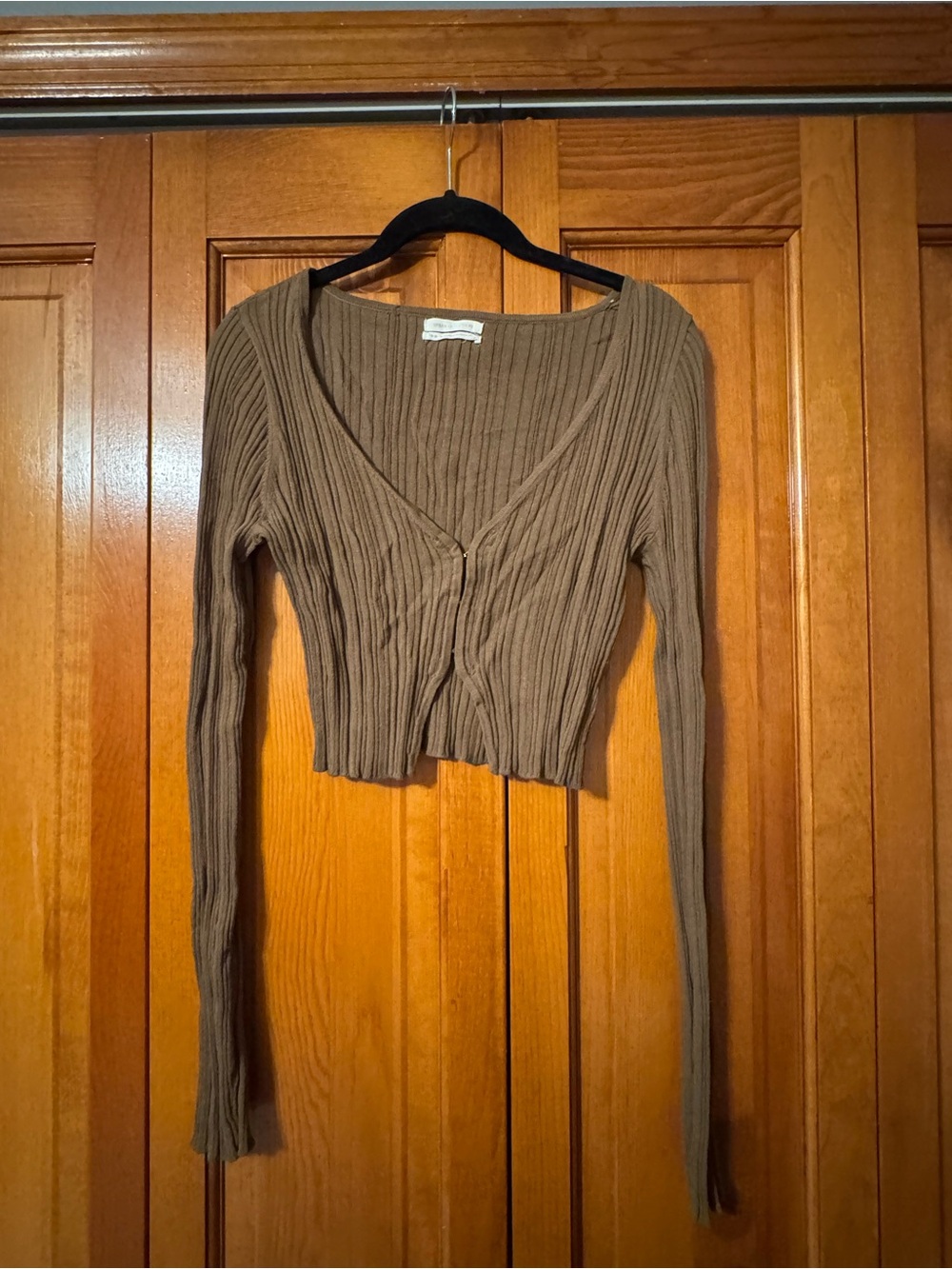 Ribbed V-Neck Cropped Cardigan - Green